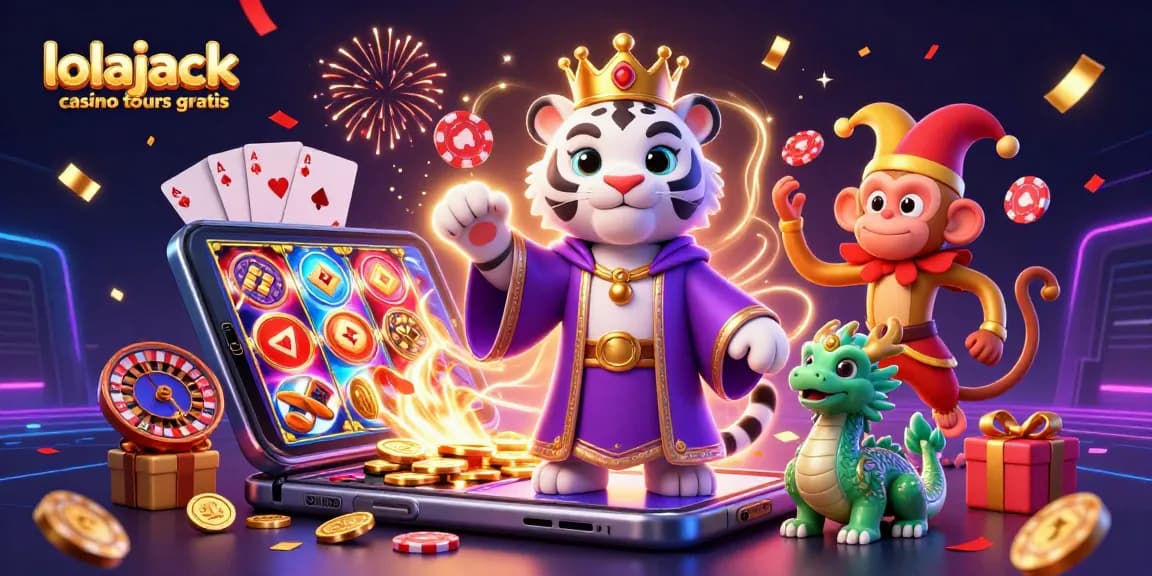 Experience the thrill of lolajack casino tours gratuits with a vibrant illustration of a tiger, monkey, and dragon.