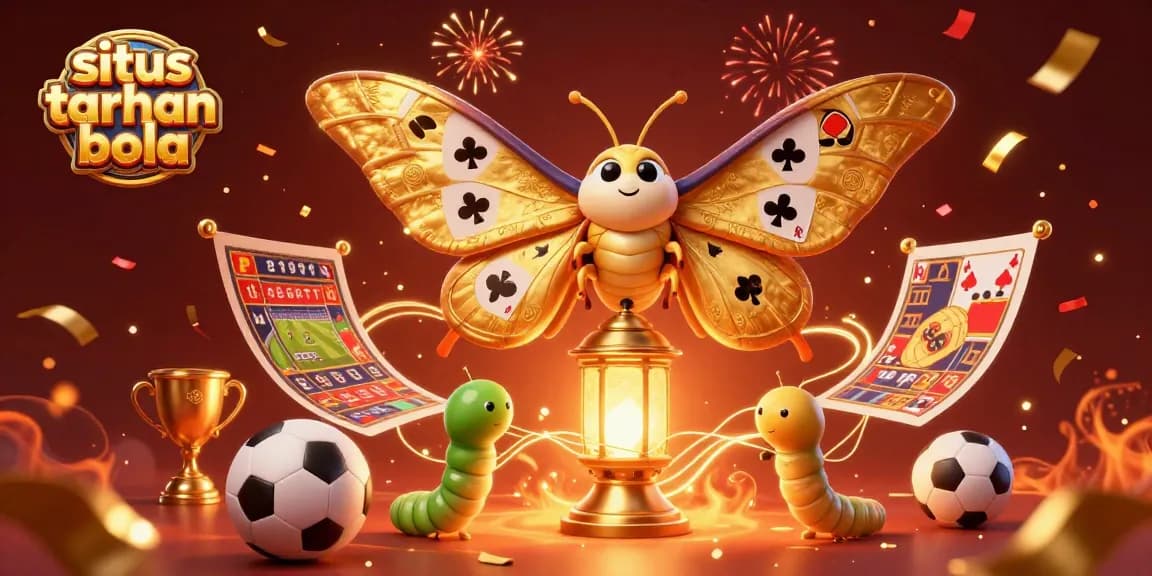 Engage in situs taruhan bola with an inspiring scene of a golden atlas moth and dynamic sports betting elements.