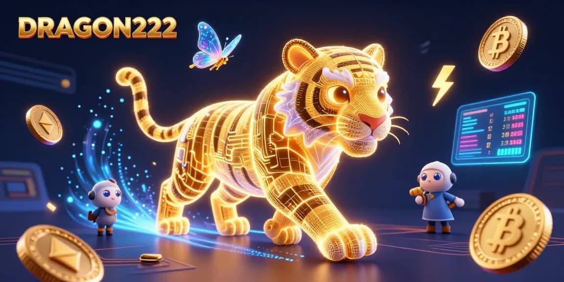 Spin to win with DRAGON222's vibrant casino experience featuring neon tiger energy and crypto elements.