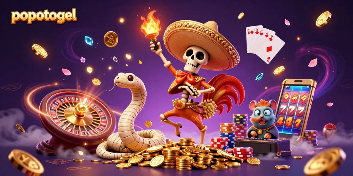 Experience the excitement of popotogel with dynamic gaming elements and lively characters celebrating wins.