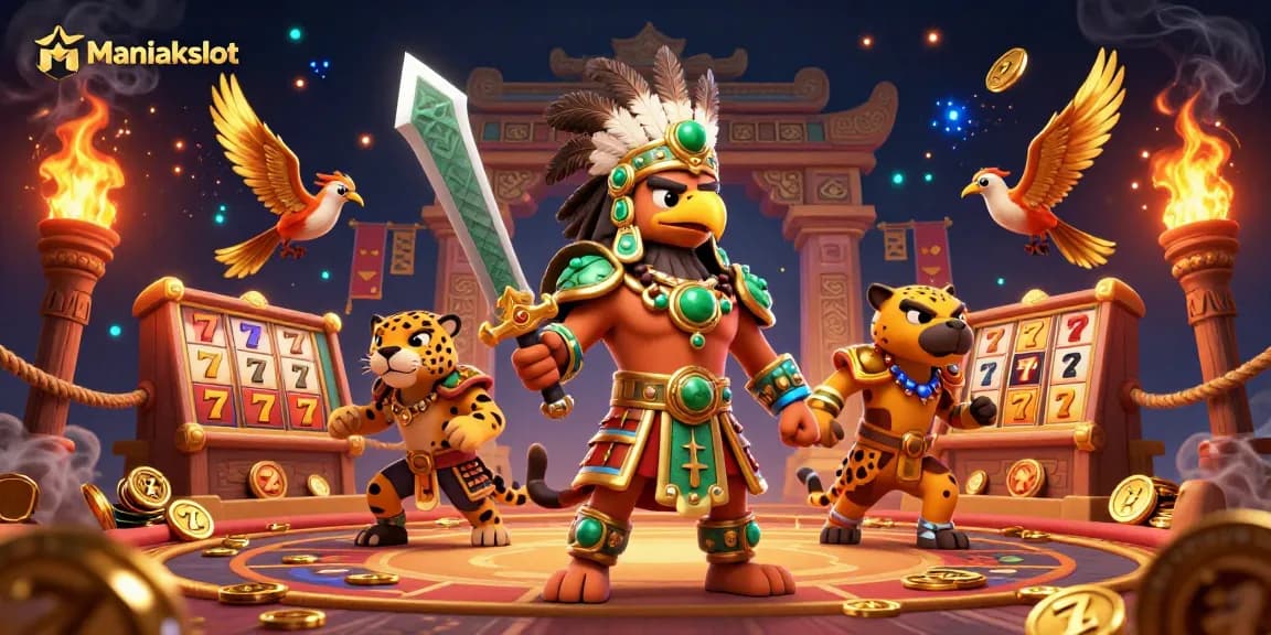 Win big with Maniakslot in an immersive 3D casino scene filled with excitement and treasures.