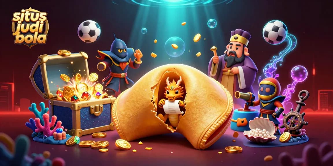 Experience thrilling action on situs judi bola with a vibrant illustration of fortune symbols and sports elements.