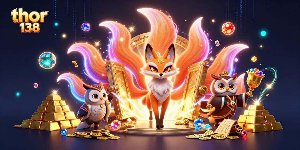 Gambarkan slot dan keuntungan di thor 138 dengan aneka harta berkilau dan karakter magis.
