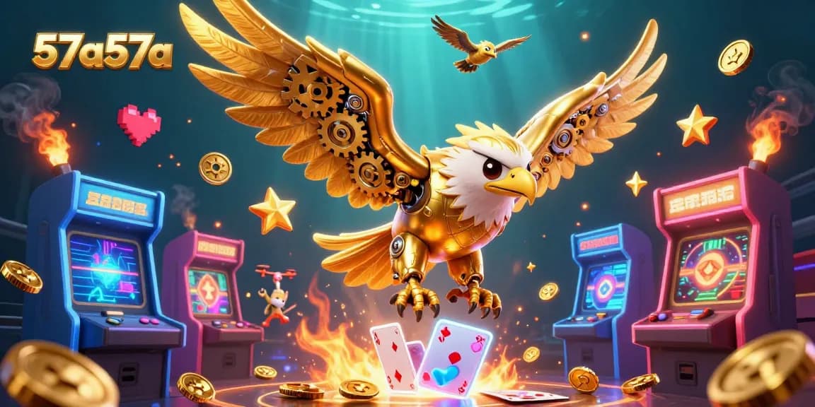 Experience thrilling gameplay with the 57a57a golden eagle soaring among casino-themed arcade elements.