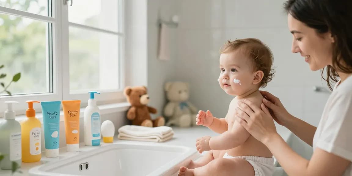 Engaging skincare session with Fam's Baby cream, promoting healthy habits for children while using pg slot products.
