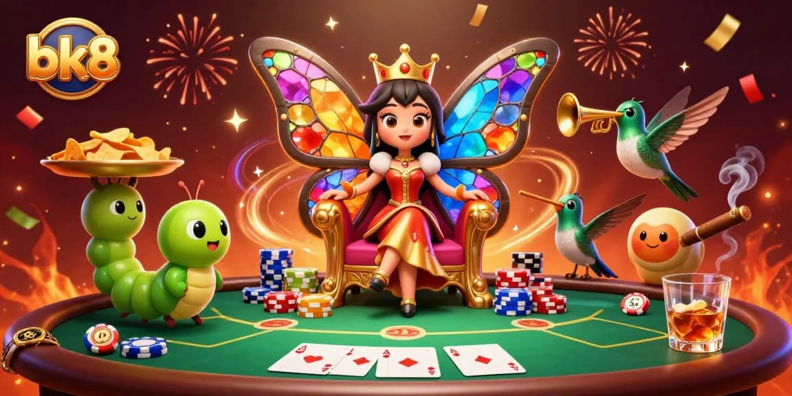 Experience the vibrant bk8 online casino scene with a lively poker setup and colorful characters.