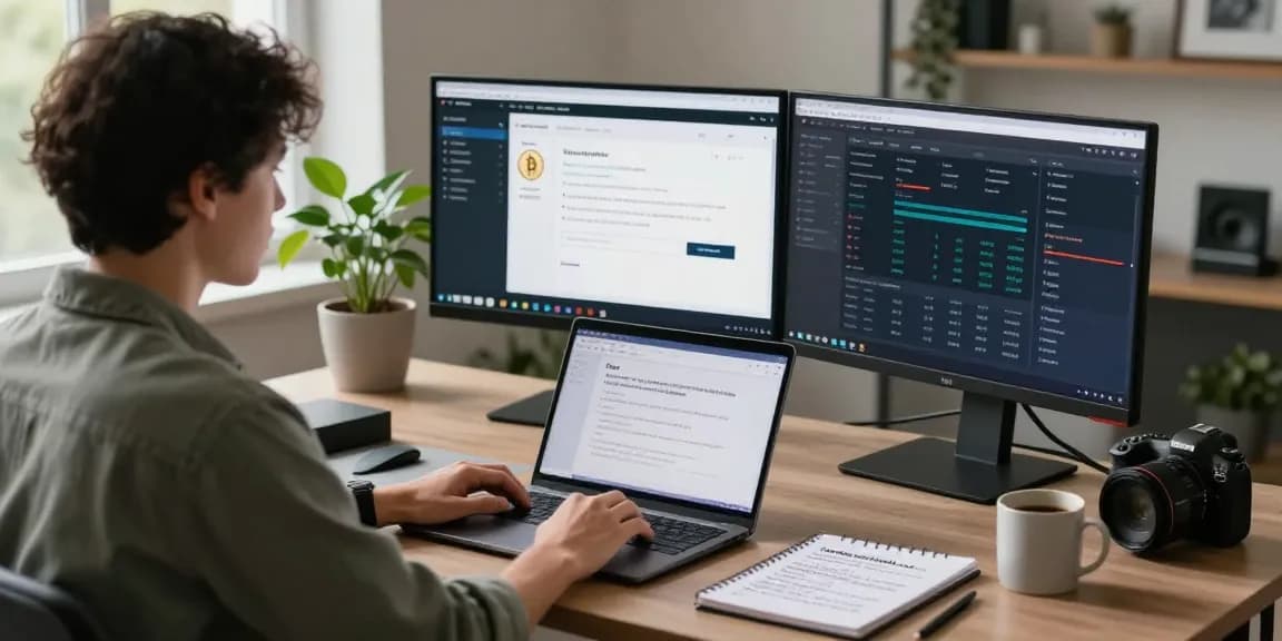 Recover lost crypto with a focused individual researching recovery tools in a modern home office.