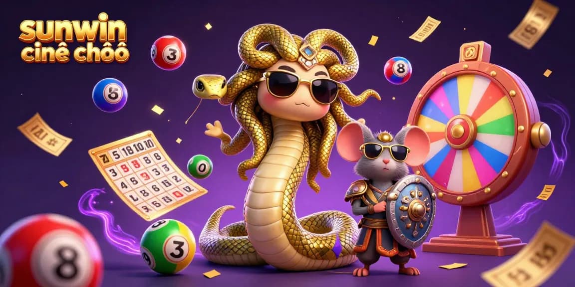 Engage with sunwin chính chủ through a vibrant 3D casino scene featuring Medusa and lottery elements.