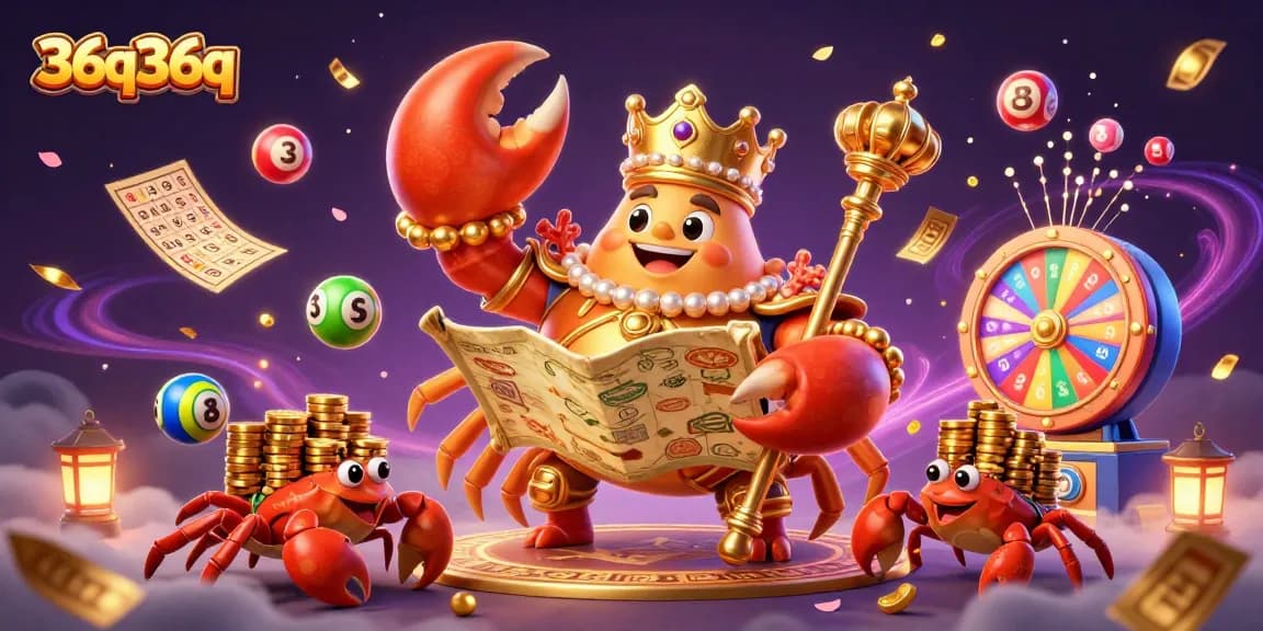 Experience the thrill of 36q36q with a golden lobster emperor amidst a cascade of lottery elements.