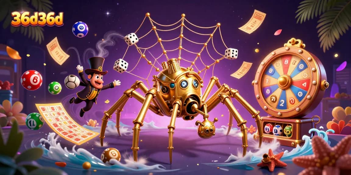 36d36d captura um momento vibrante com uma aranha dourada e elementos de bingo.