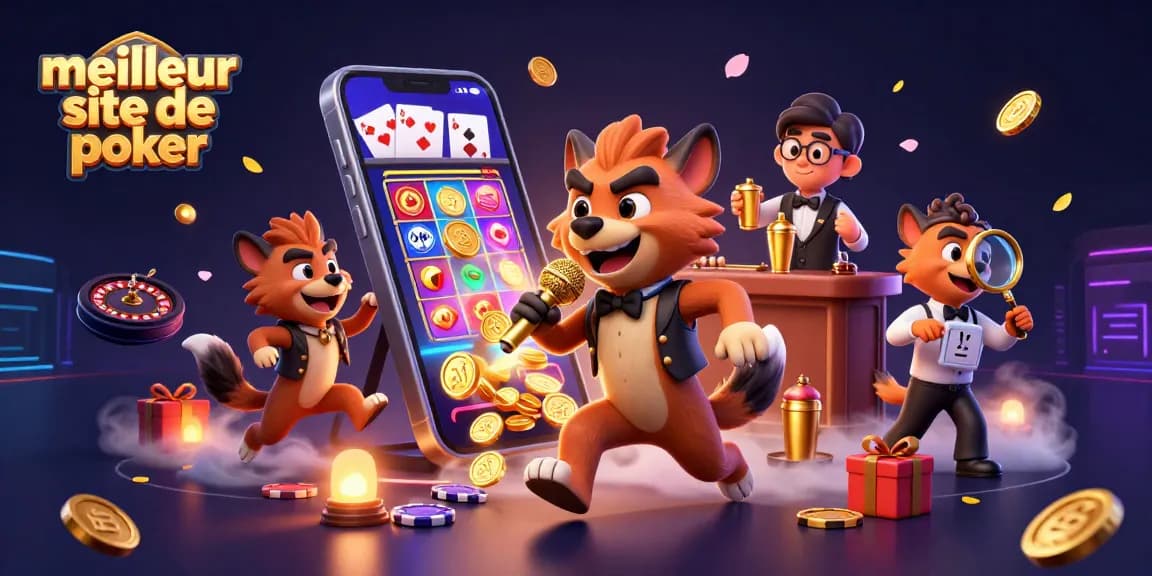 Découvrez le meilleur site de poker avec notre illustration colorée de hyènes animées dans un casino.
