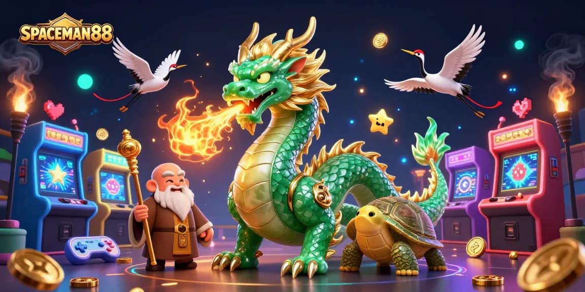 Experience the thrill of SPACEMAN88 with a powerful dragon and magical features in a vibrant casino world.