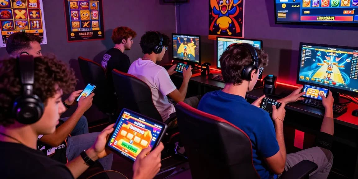 Para pemain Ayamtoto merayakan kemenangan bersama, dikelilingi suasana gaming yang energik.