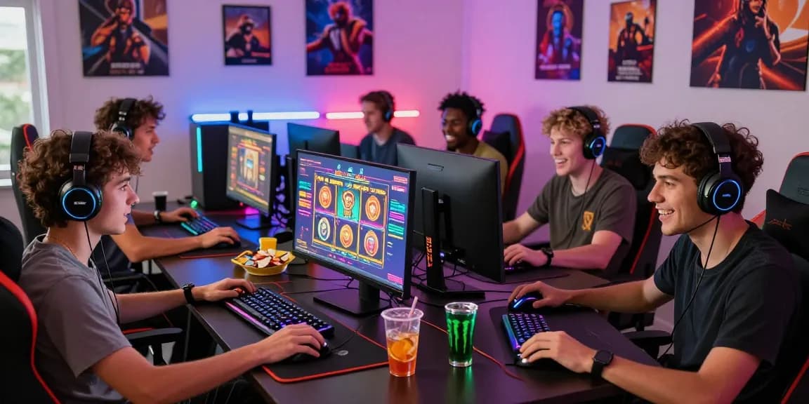 Playbook88 link displayed in a dynamic gaming environment with friends, showcasing modern gaming setups and vibrant atmosphere.