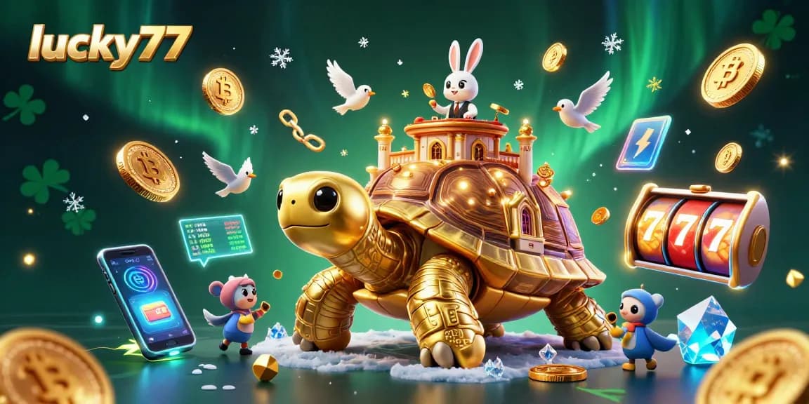 Experience thrilling gameplay at lucky77 with golden tortoise and vibrant casino elements.