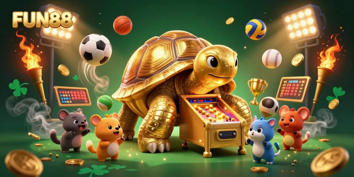 Engage in thrilling FUN88 sports betting with vibrant golden elements and animated sports features.