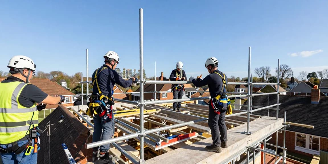 Home Extension Scaffolding Essex professionals setting up safe temporary structures for a residential project.