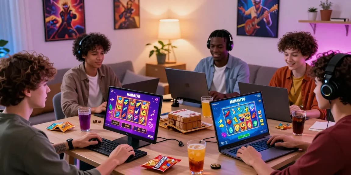 Engaged friends gaming on HAHA178 platform in vibrant living room, showcasing innovation in online entertainment.