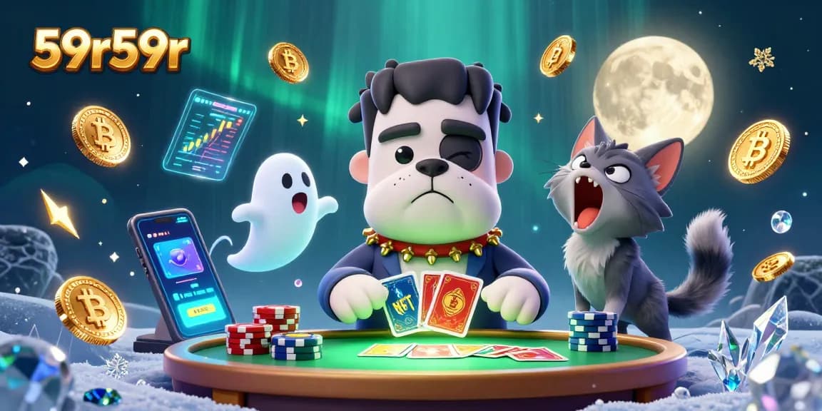 Engage in thrilling gameplay with 59r59r, featuring colorful characters and crypto elements in a vibrant casino scene.