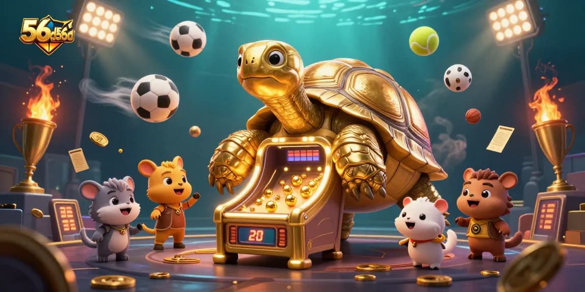 Experience thrilling gameplay with 56d56d's vibrant casino elements featuring a golden tortoise arcade.