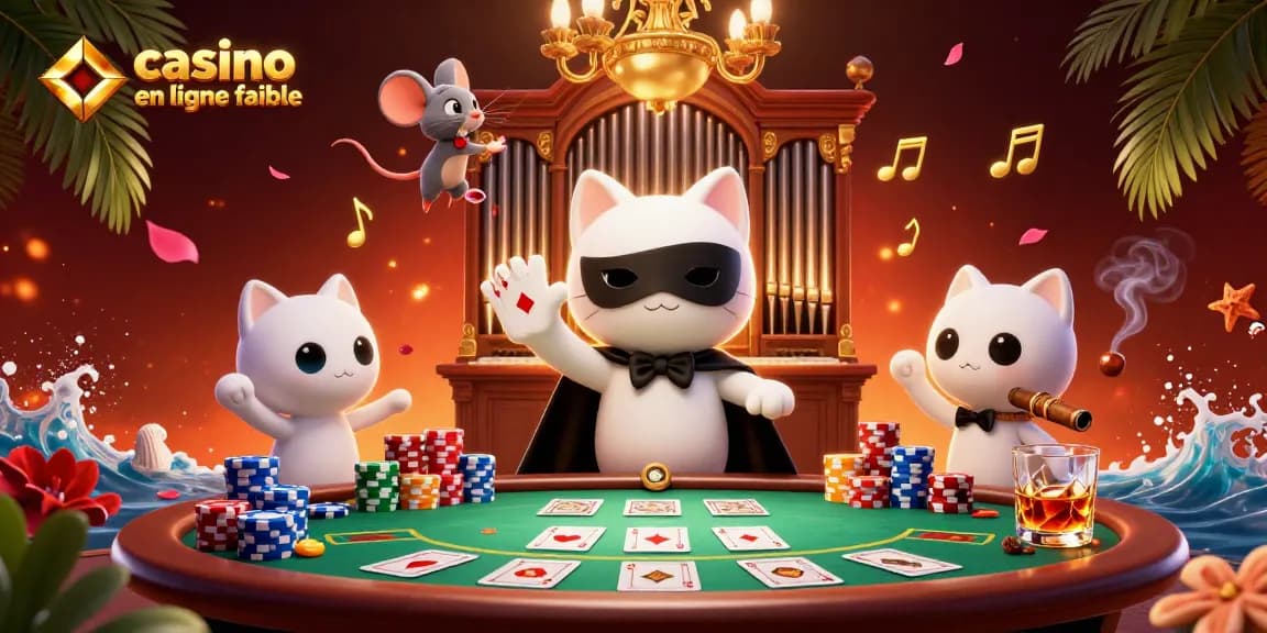 Plongez dans l'univers des jeux avec le casino en ligne fiable, où les cartes et les jetons s'animent autour d'un chat phantom stylisé.