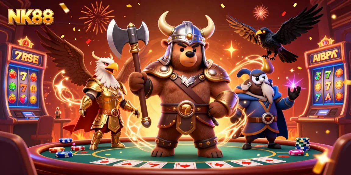 Experience thrilling slot games at NK88 with vibrant 3D characters and dynamic casino visuals.
