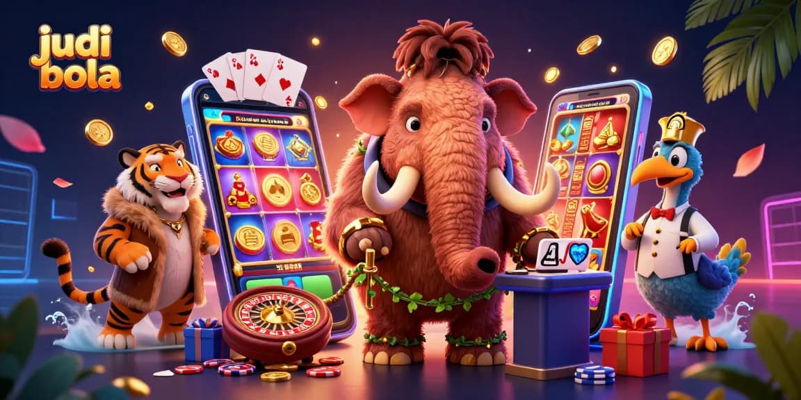 Experience thrilling judi bola action with vibrant casino characters and dynamic game elements in a lavish setting.