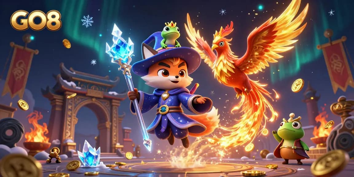 Experience the thrilling world of GO8 with a mystical wizard fox and casino game action.