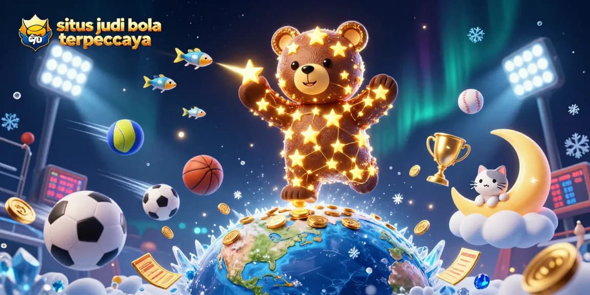 Scoop coins while betting with situs judi bola terpercaya in a vivid 3D cartoon scene featuring sports elements.