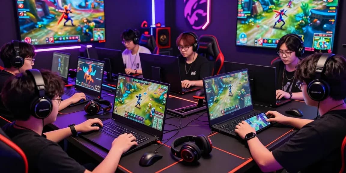 Gamer berinteraksi dengan platform cipung138, memanfaatkan perangkat modern dan aksesoris gaming.