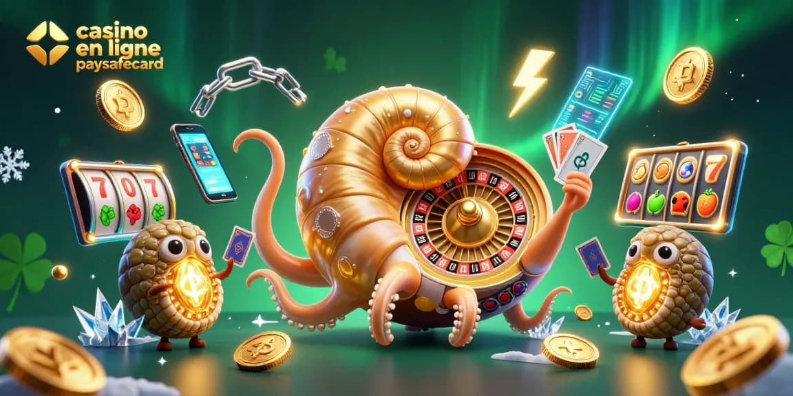 Jouez au casino en ligne paysafecard avec un nautilus géant et des symboles de jackpot scintillants.