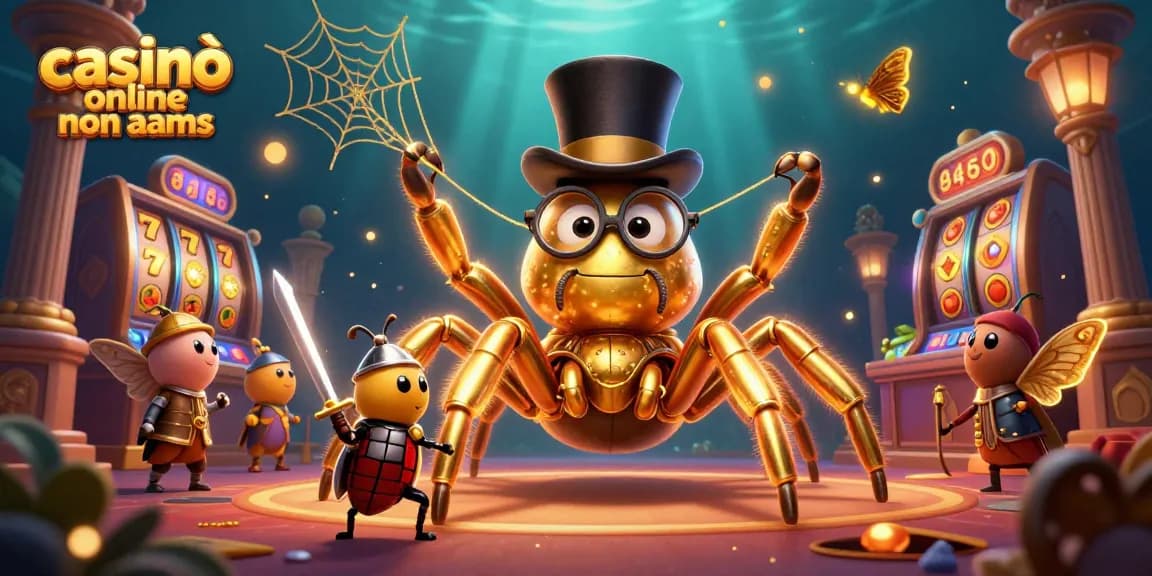 Gioca nei migliori casinò online non AAMS con un ragno d'oro e un cavaliere scarabeo in una scena avvincente.