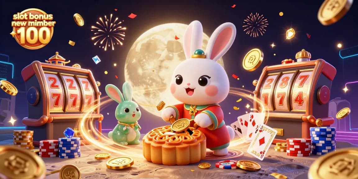 Engage with slot bonus new member 100 for new players, featuring a dynamic 3D illustration scene.