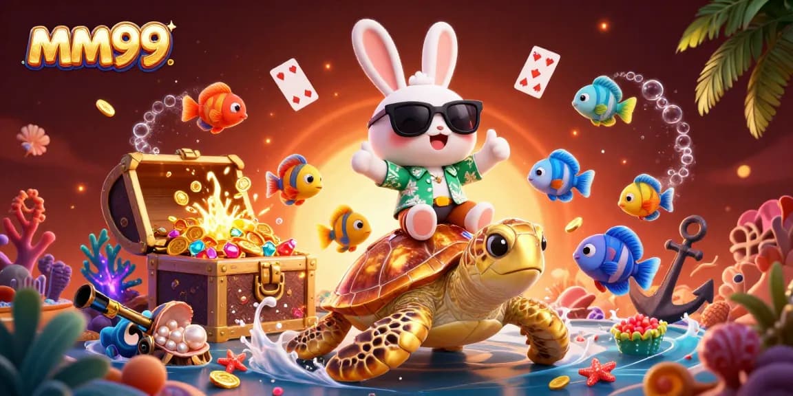 Experience thrilling gameplay at mm99 with a vibrant scene of a lucky rabbit and golden sea turtle.