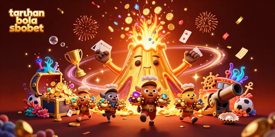 Engage in taruhan bola sbobet with a thrilling scene of victory and treasure amidst vibrant casino elements.