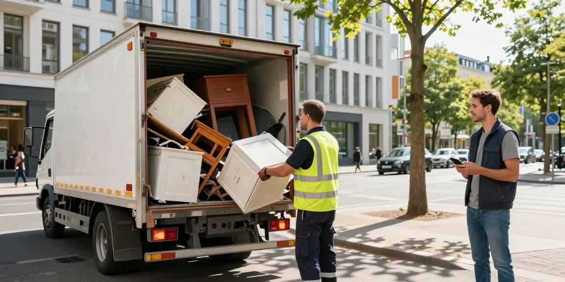 Sperrmüllabholung 80 Euro Berlin service in action, efficiently collecting bulky waste from a Berlin street.