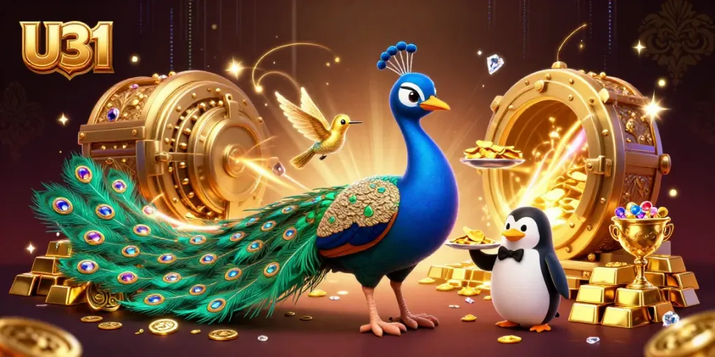 U31 players spin the reels while enjoying immersive casino experiences with vibrant, sparkling illustrations.