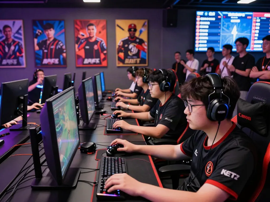 Exciting esports competition scene featuring rokok88 gamers focused on intense gameplay.
