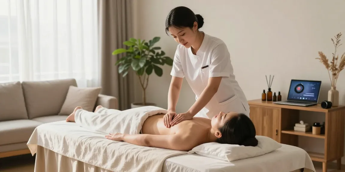 Enjoying 출장마사지 in a tranquil home environment with a professional therapist.