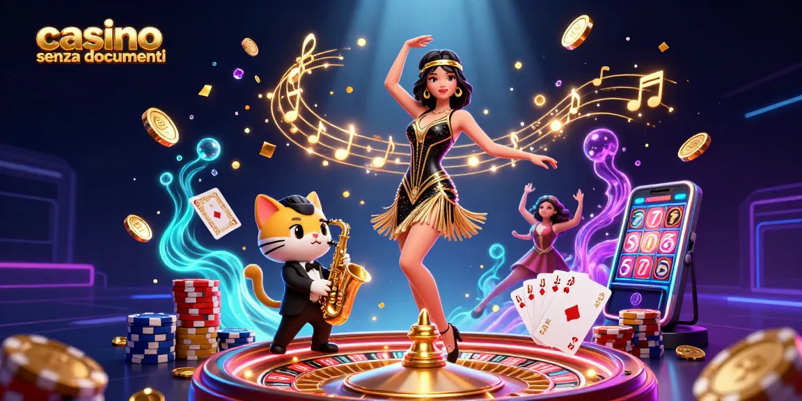 Vivi l'emozione in un casinò senza documenti con personaggi scintillanti ed elementi di casinò vibranti.