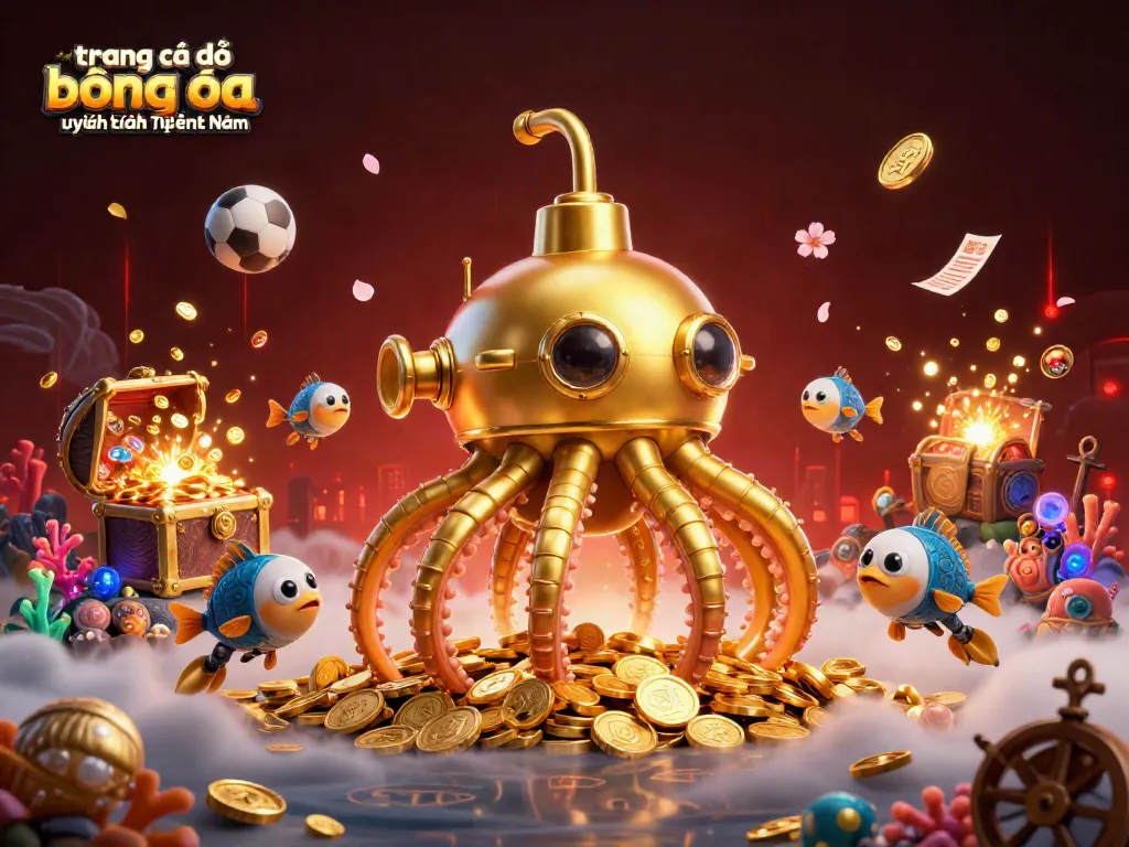 Trang cá độ bóng đá uy tín nhất Việt Nam với hình ảnh tàu ngầm kraken, vàng và bóng thể thao.