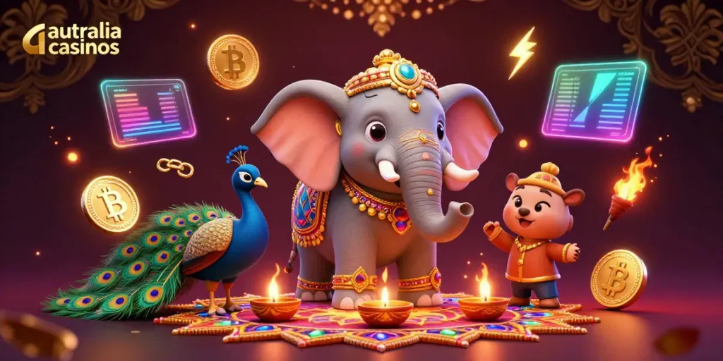 Engage in exciting gameplay at australia casinos with vibrant characters and glowing elements.