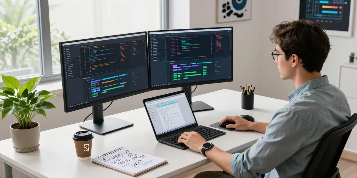 Berita Akasta tech workspace featuring software engineer coding productivity in a modern setting