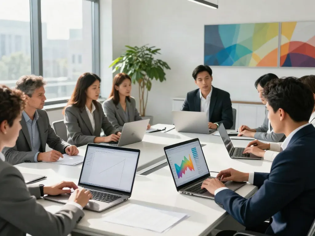 bpinetempresas - Professionals collaborating in a modern office setting with financial reports.