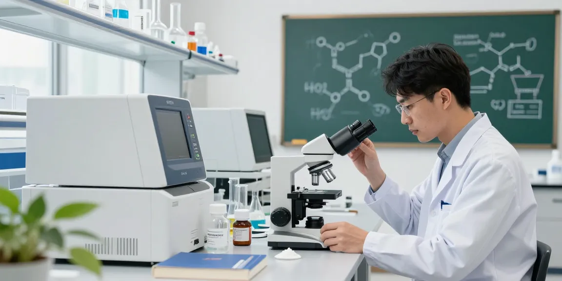 Researcher analyzing phosphatidylserine powder in a modern lab setting.