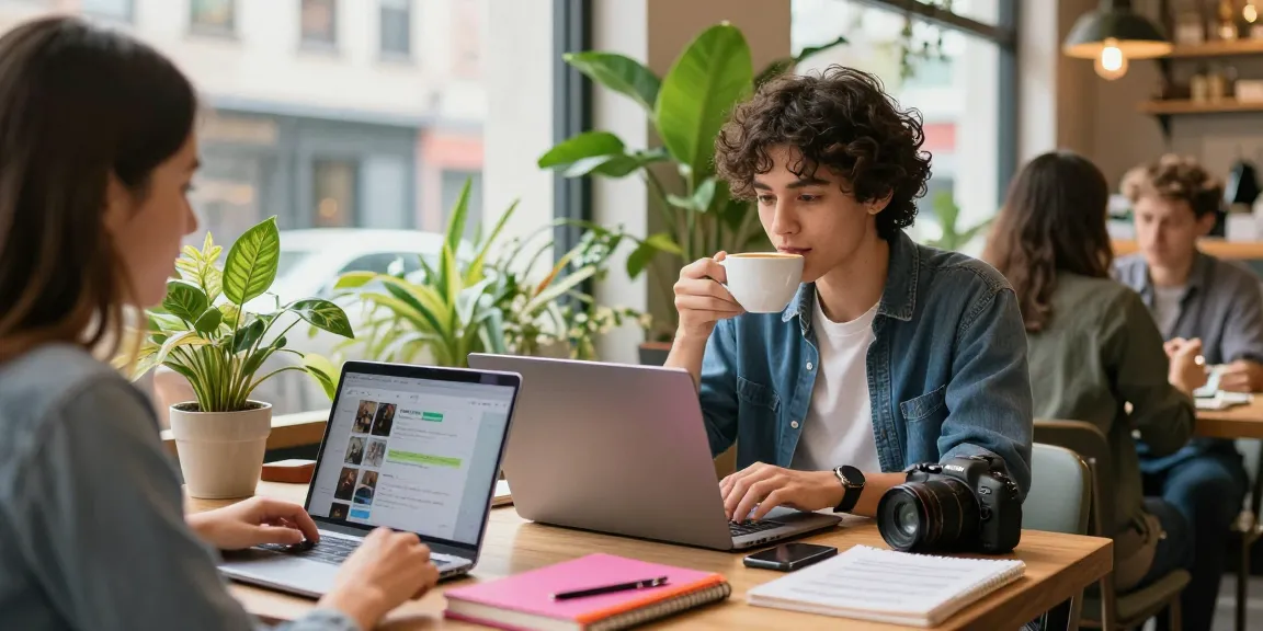 Engaging with followers in a vibrant café while looking to buy real Instagram followers now for effective marketing.