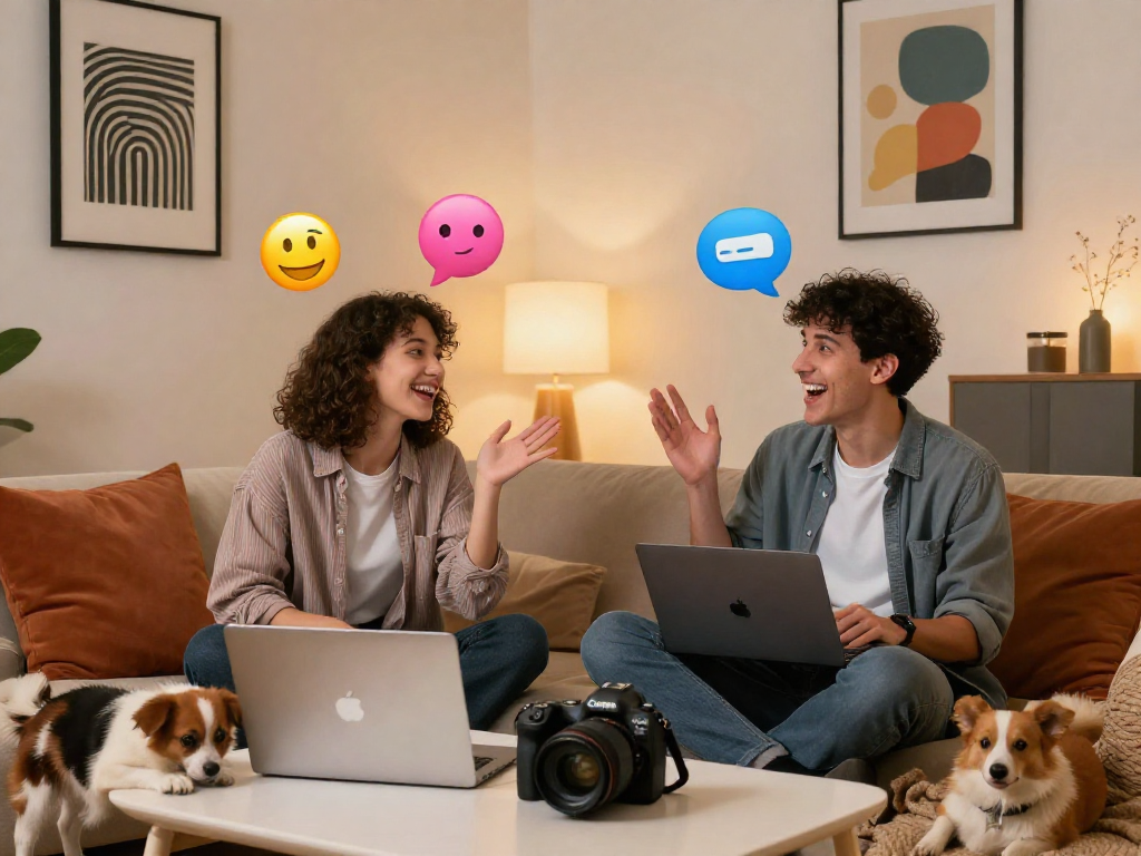 Engaging ai nsfw chat between young adults in a cozy digital space.