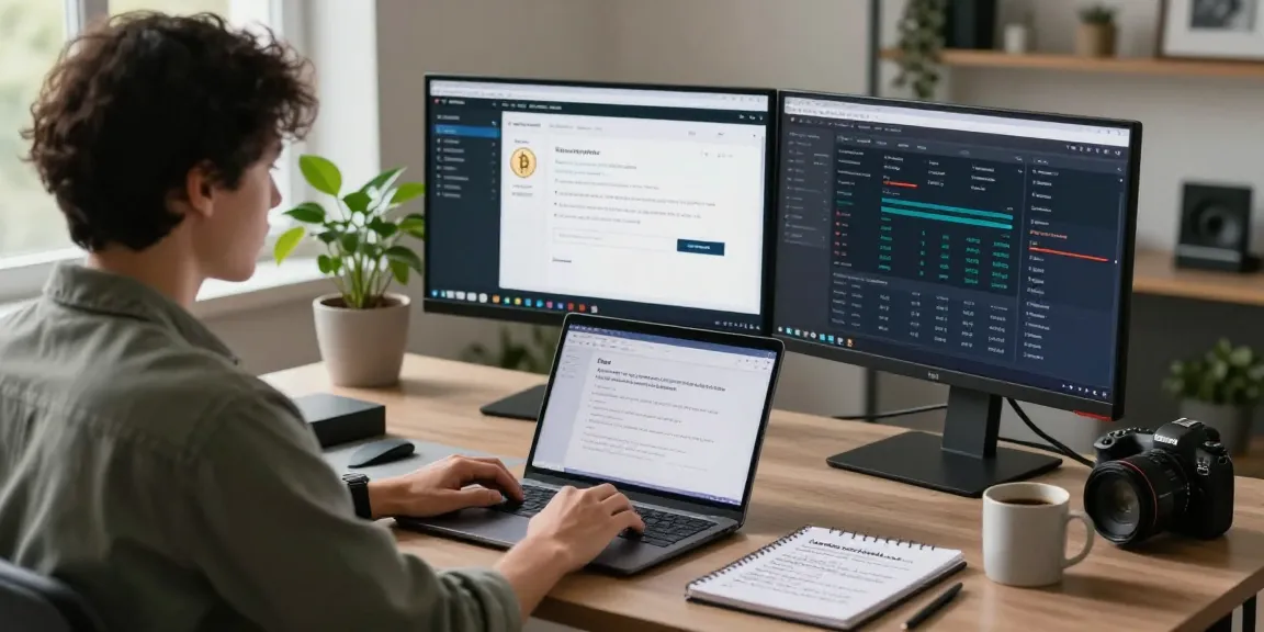 Recover lost crypto with a focused individual researching recovery tools in a modern home office.
