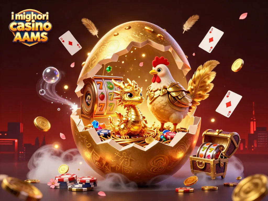 Gioca e vinci con i migliori casino non AAMS: illustrazione 3D di drago d'oro e simboli del casinò.