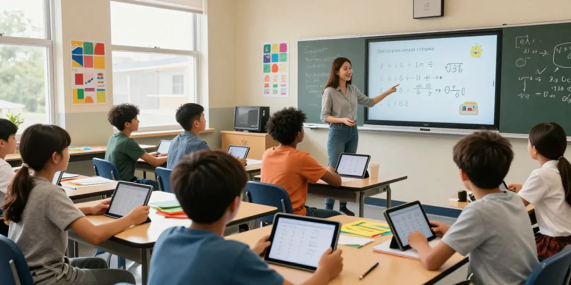Interactive classroom using a math solver tool for student collaboration.